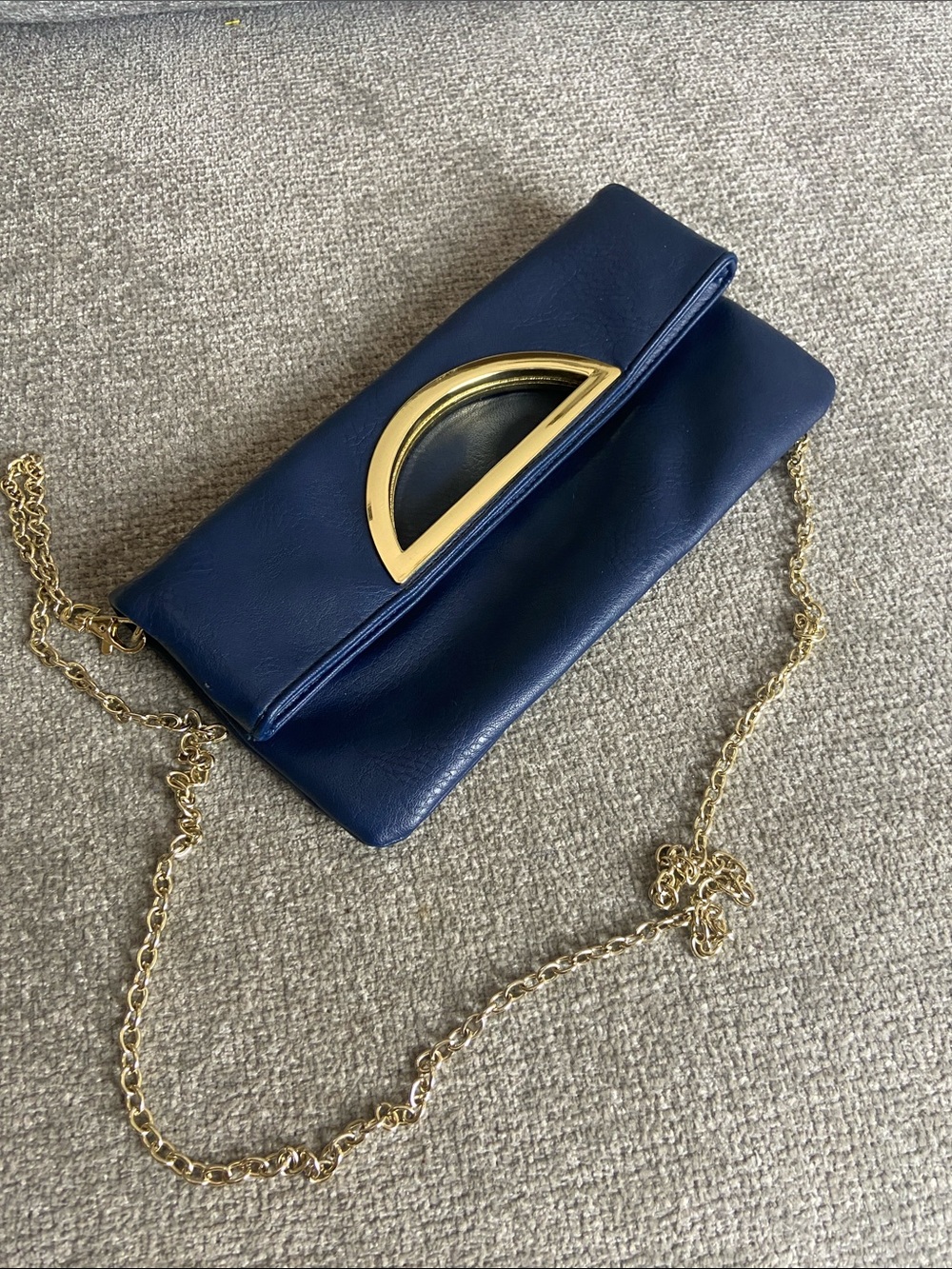 Charming Charlie Navy Clutch with Gold Crescent Handle